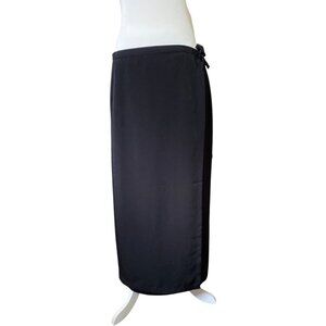 Vintage Eva Negri Paris Black Satin Wrap Maxi Skirt Tie Waist Size XL 14